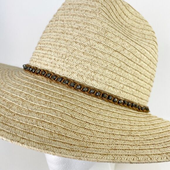 San Diego Hat Co Fedora Sun Hat Braided Jewel Beaded End String Woven Shimmer Ac - Picture 8 of 12